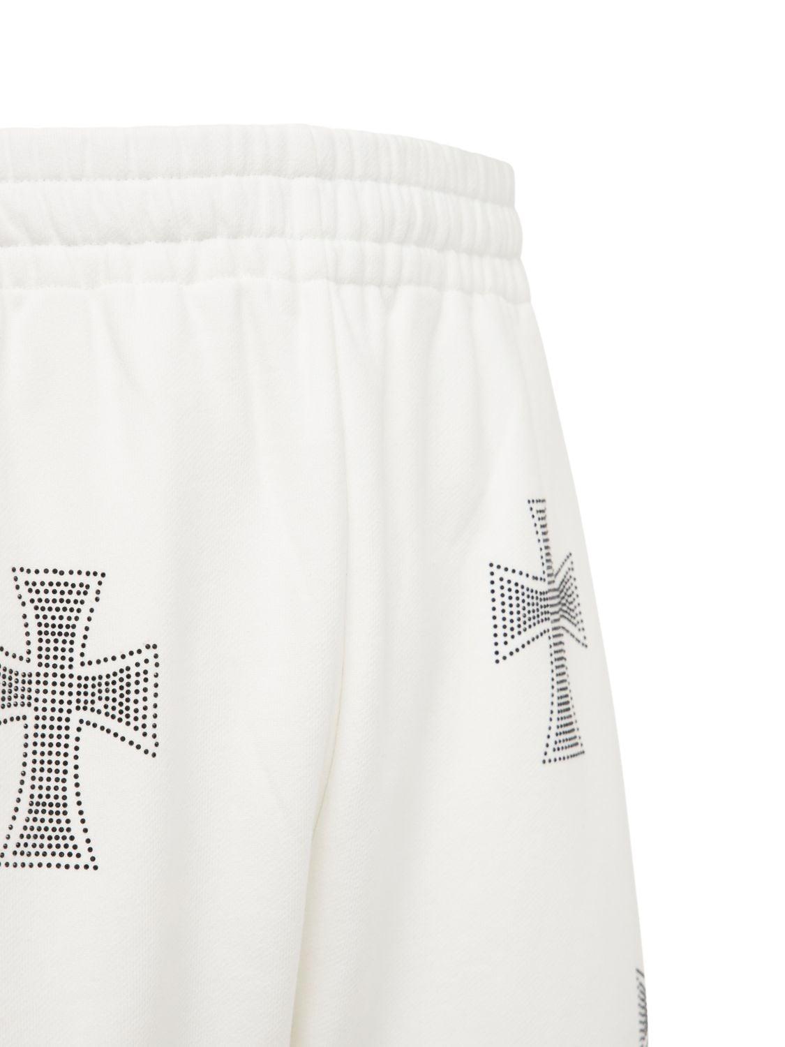 Unknown Rhinestone Cross Cotton Sweatpants in White for Men | Lyst