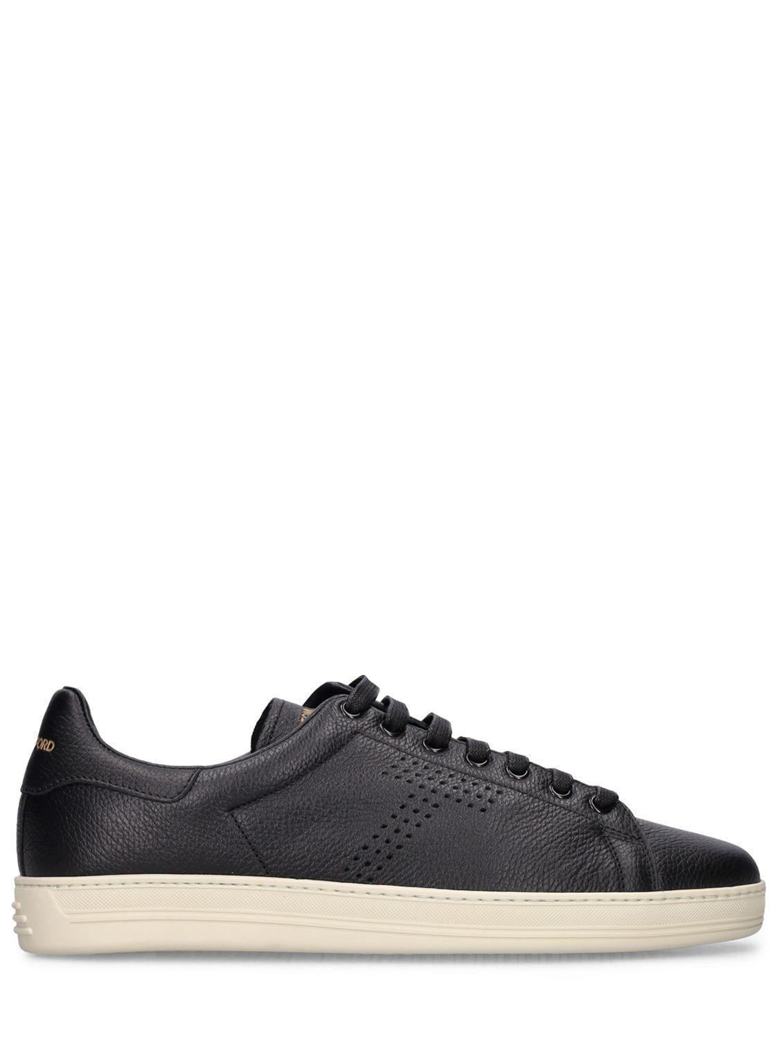 Tom Ford Grain Leather Low Top Sneakers in Black for Men | Lyst