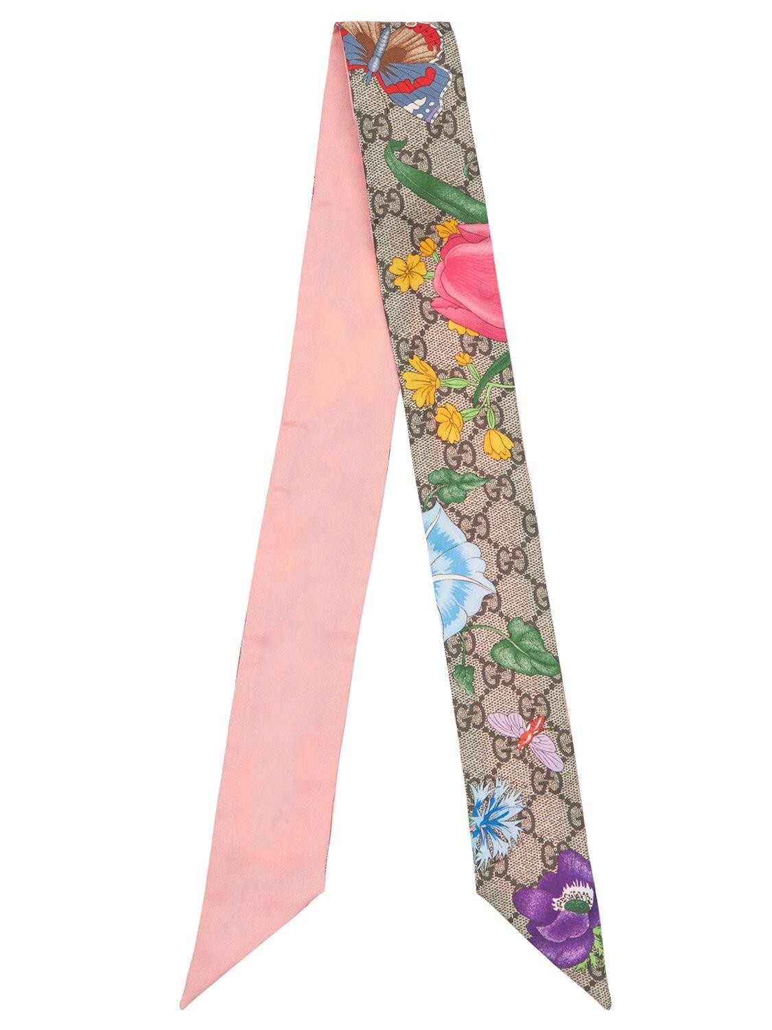 Gucci Flora Printed Silk Neck Scarf in Beige/Pink (Pink) - Lyst