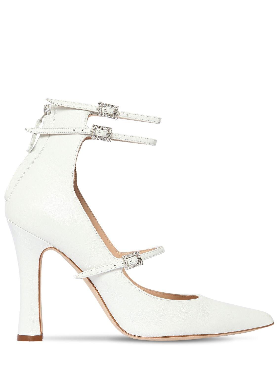 Alessandra Rich 105mm Mary Jane Leather Pumps in White - Lyst