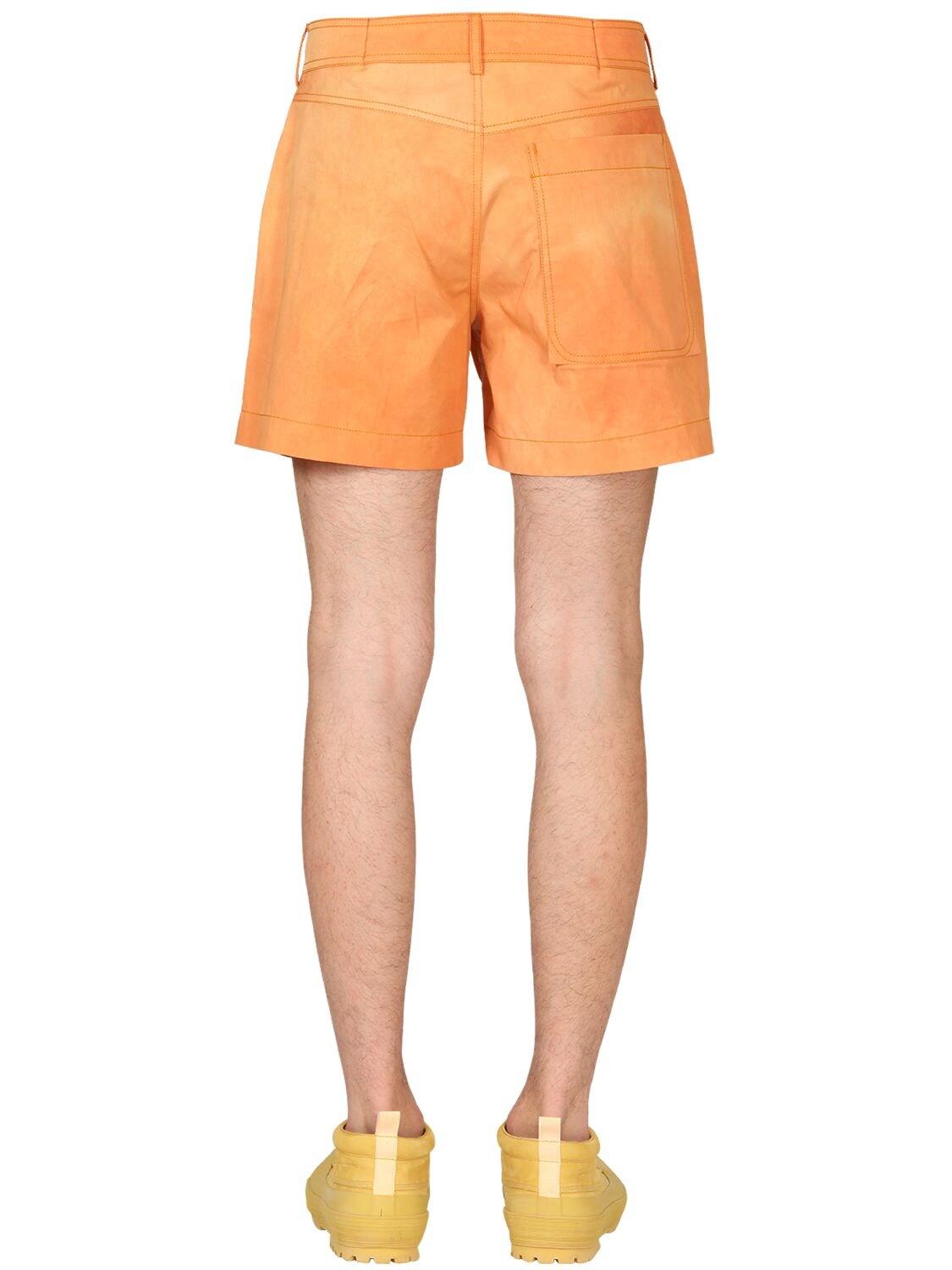 Jacquemus Pleated Cotton Canvas Shorts in Orange for Men - Lyst