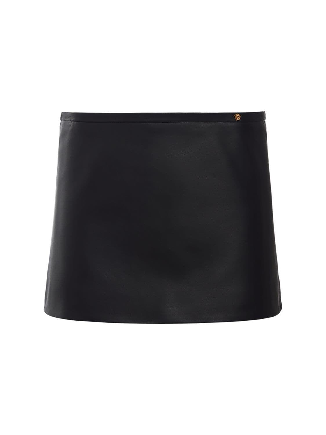 Versace Leather Mini Skirt in Black | Lyst
