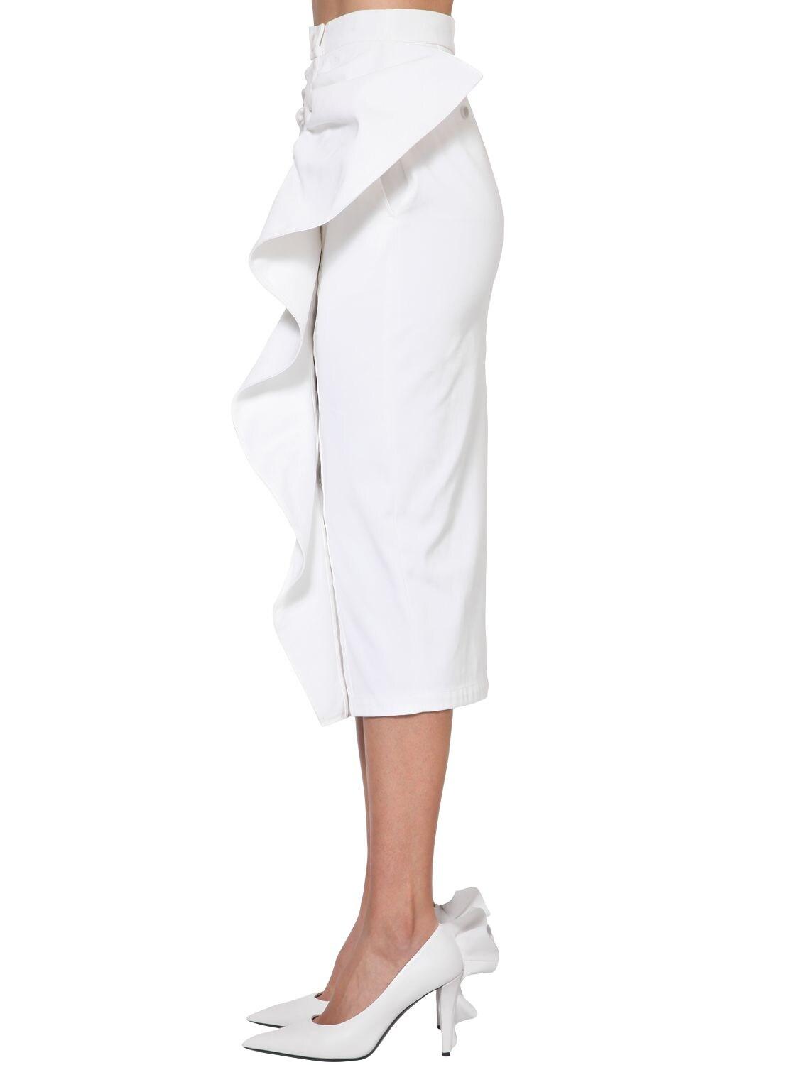 white pencil skirt with ruffle