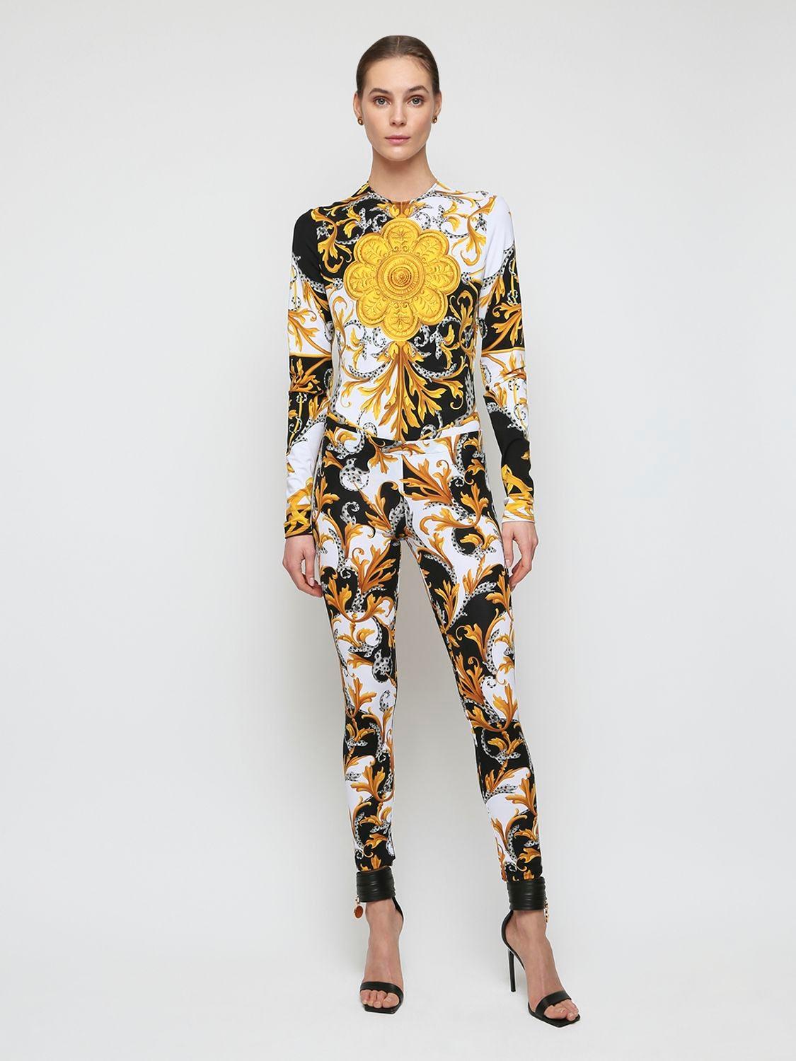 Versace Shiny Printed Jersey Bodysuit - Lyst
