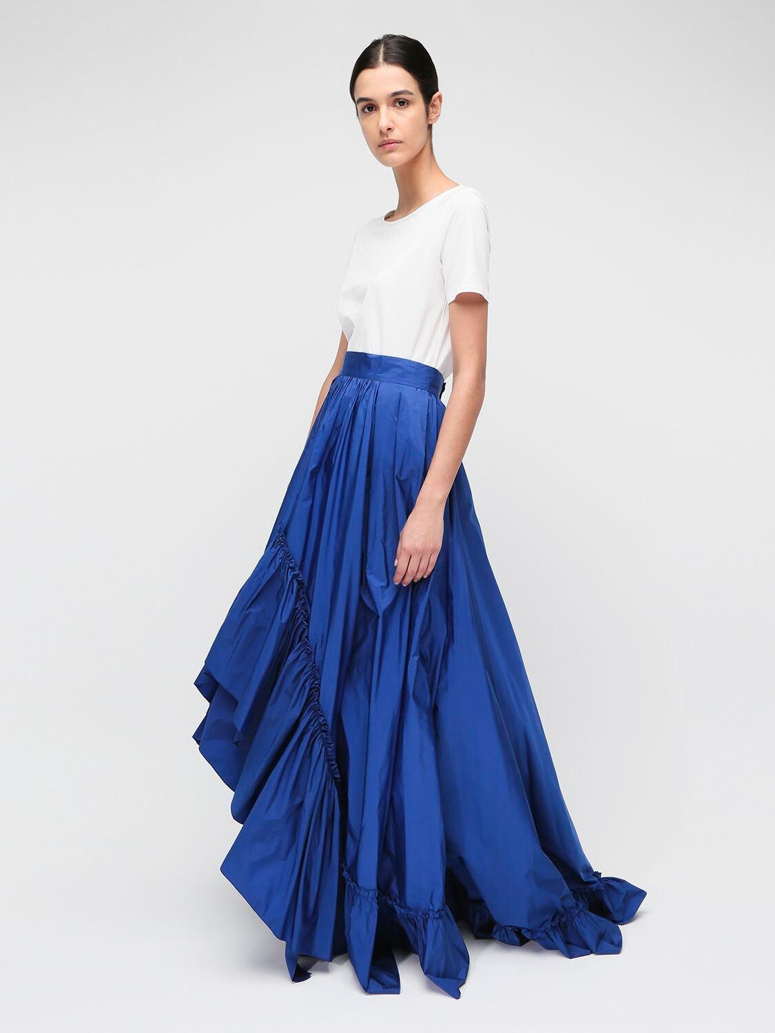 Max Mara Asymmetric Ruffled Taffeta Skirt in Blue | Lyst