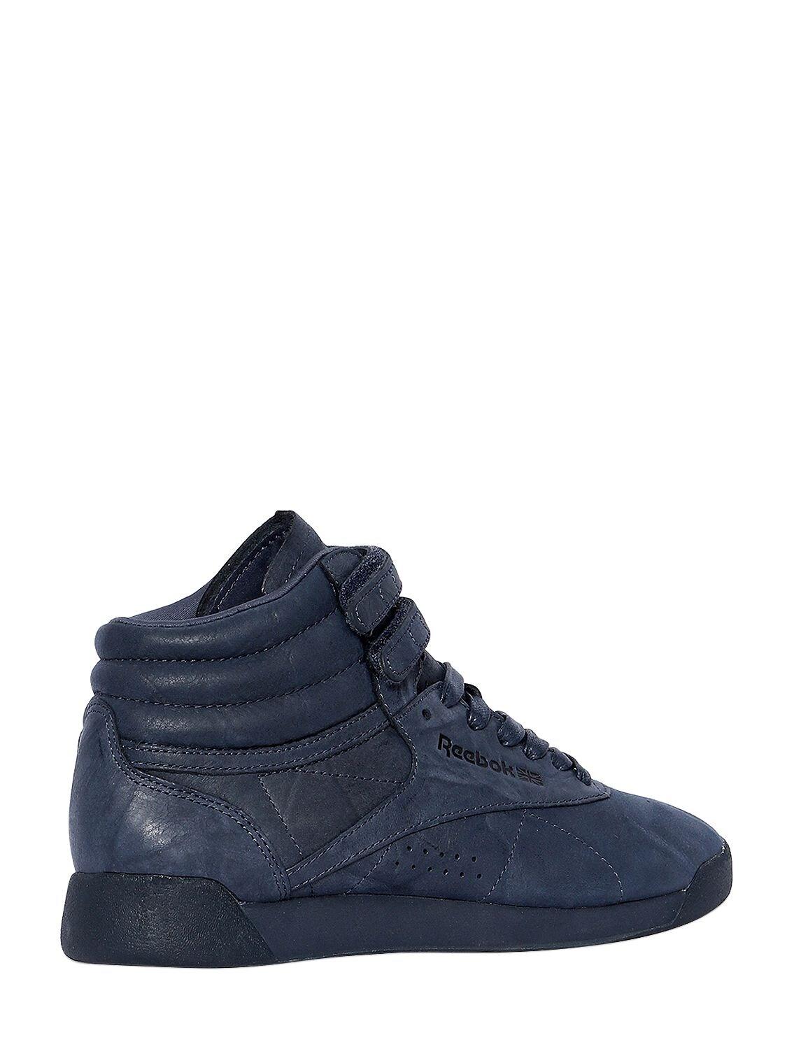 Reebok Freestyle Nubuck High Top Sneakers in Blue | Lyst