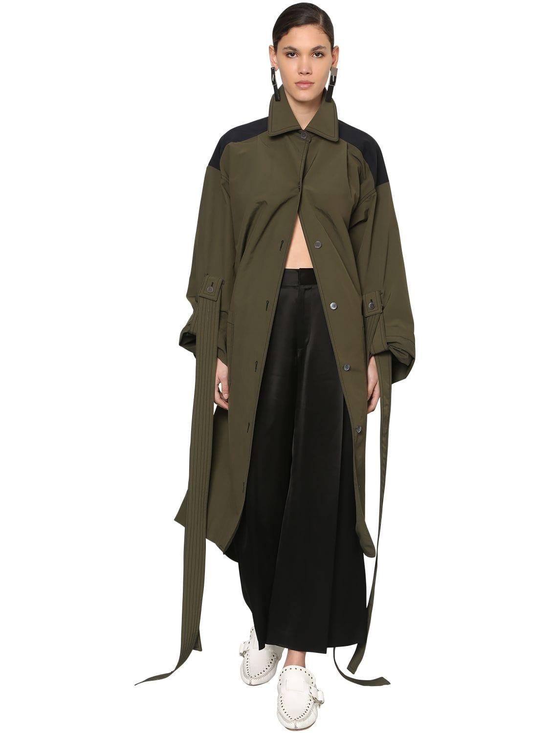 Loewe Synthetic Oversized Nylon Canvas Trench Coat in Military 