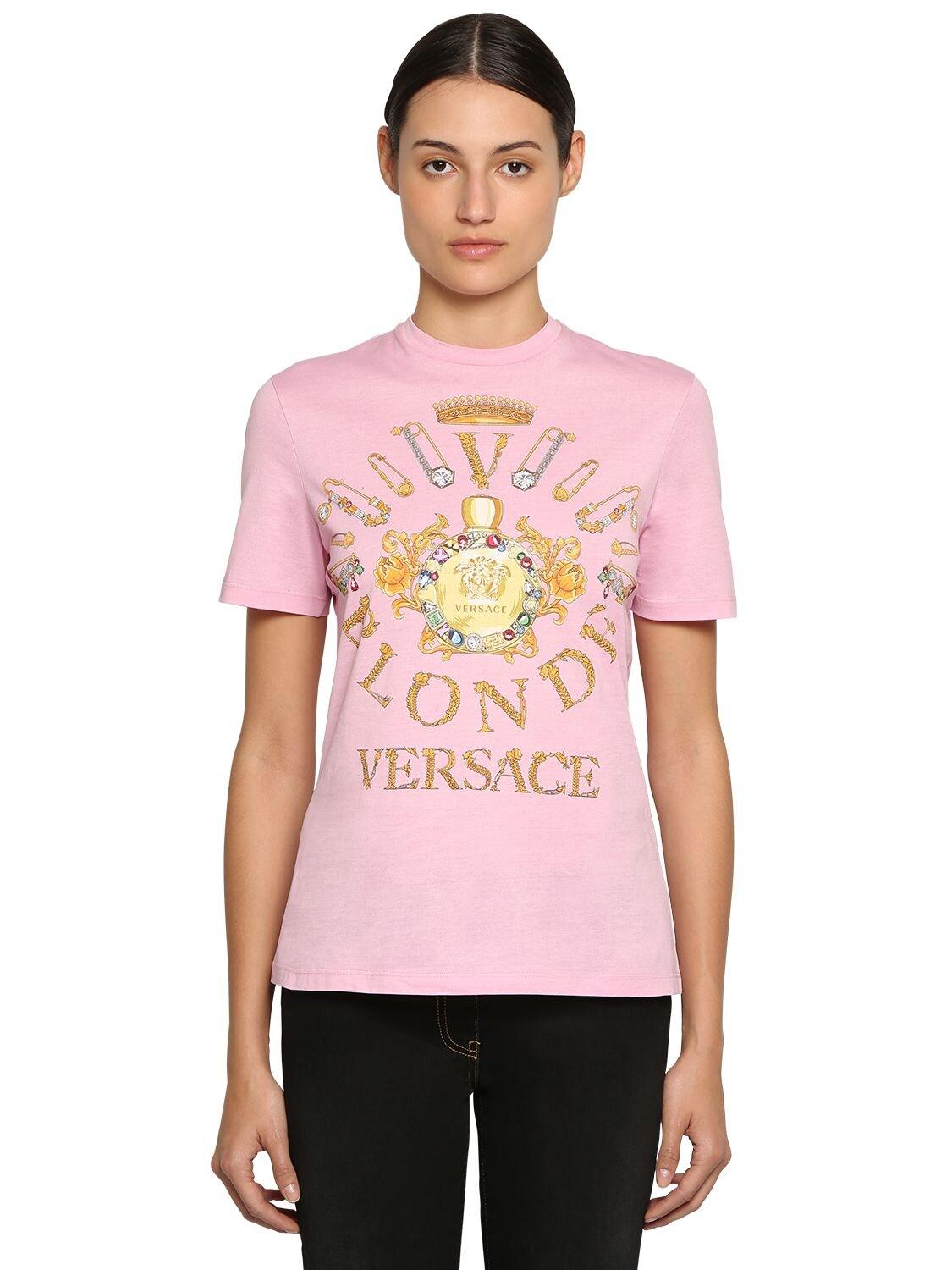Versace Printed Cotton Jersey Tshirt in Pink Lyst