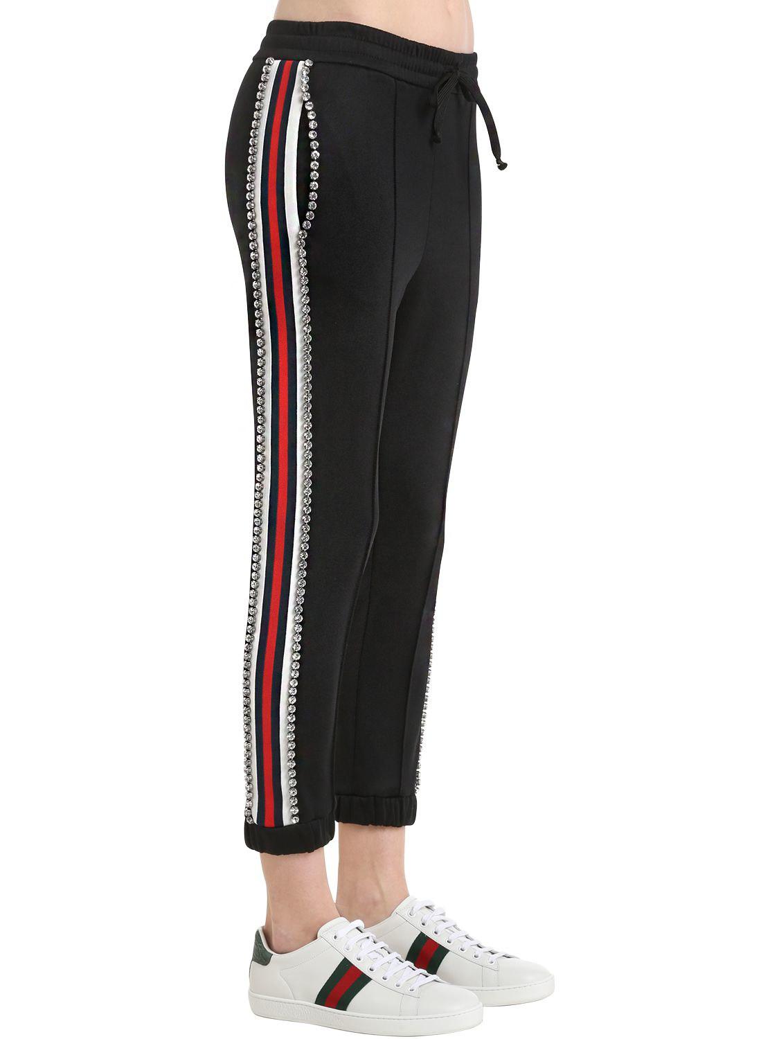 Gucci Crystal Techno Jersey Track Pants in Black - Lyst