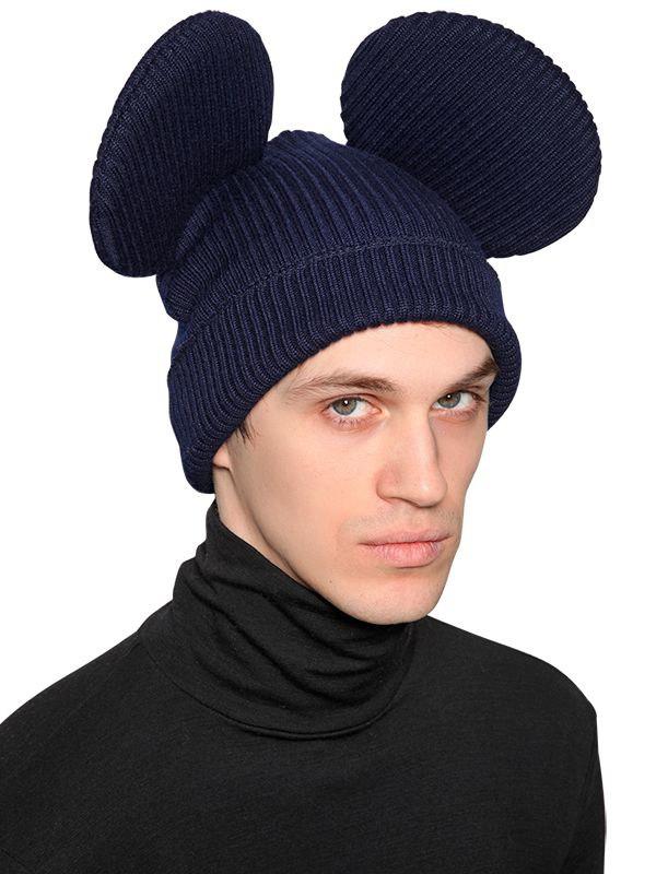 Comme des Garçons Mouse Ears Wool Blend Rib Knit Beanie in Navy (Blue ...