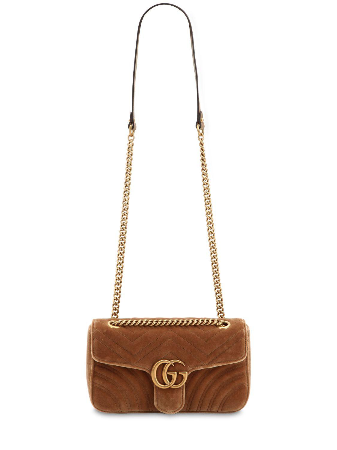 Gucci Small Gg Marmont 2.0 Velvet Shoulder Bag in Beige (Natural) - Lyst