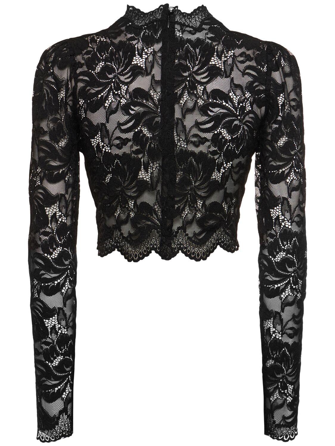 Rabanne Crewneck Lace Long Sleeve Crop Top in Black Lyst UK