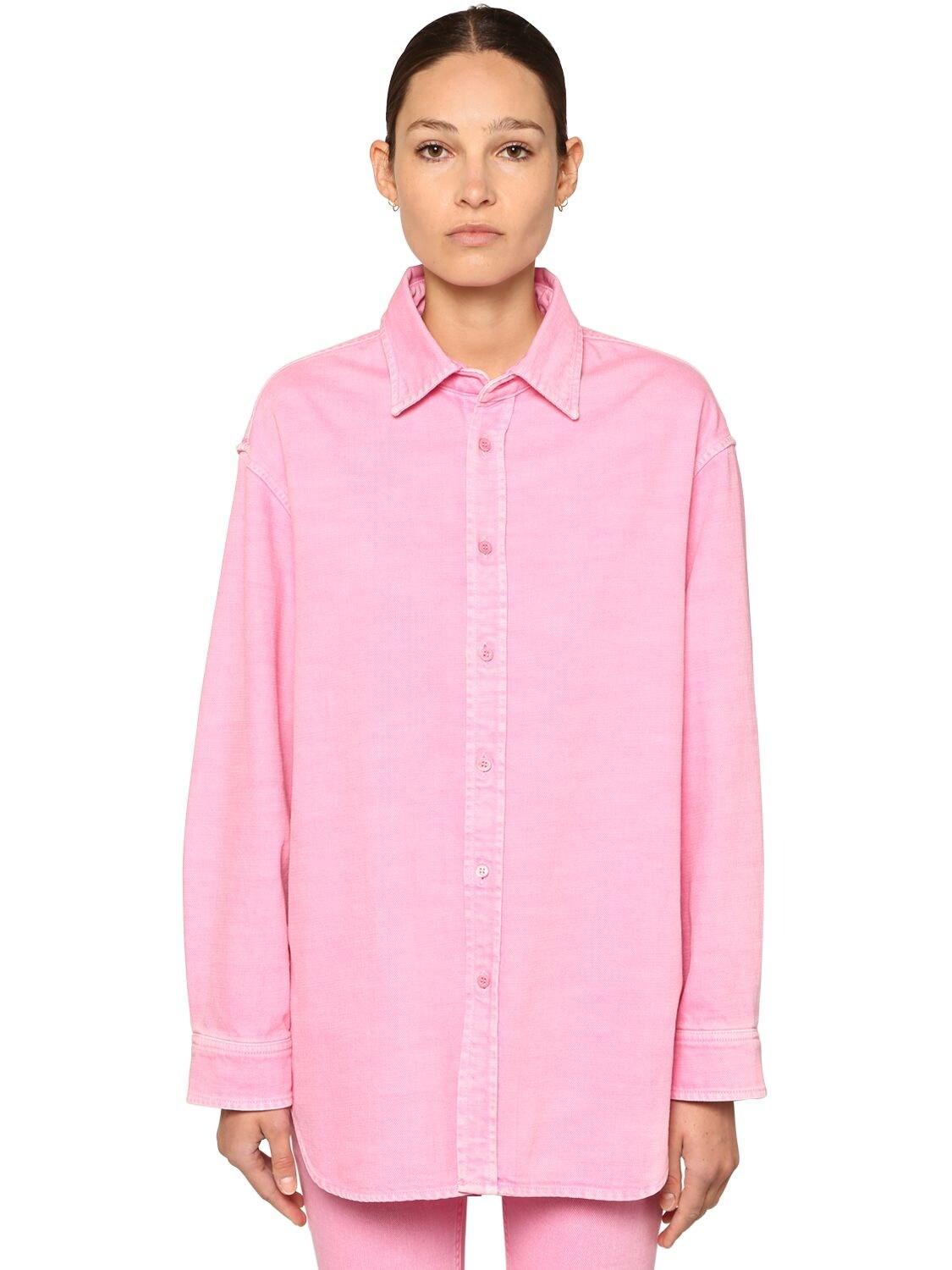 Balenciaga Logo Oversized Light Cotton Denim Shirt in Pink | Lyst