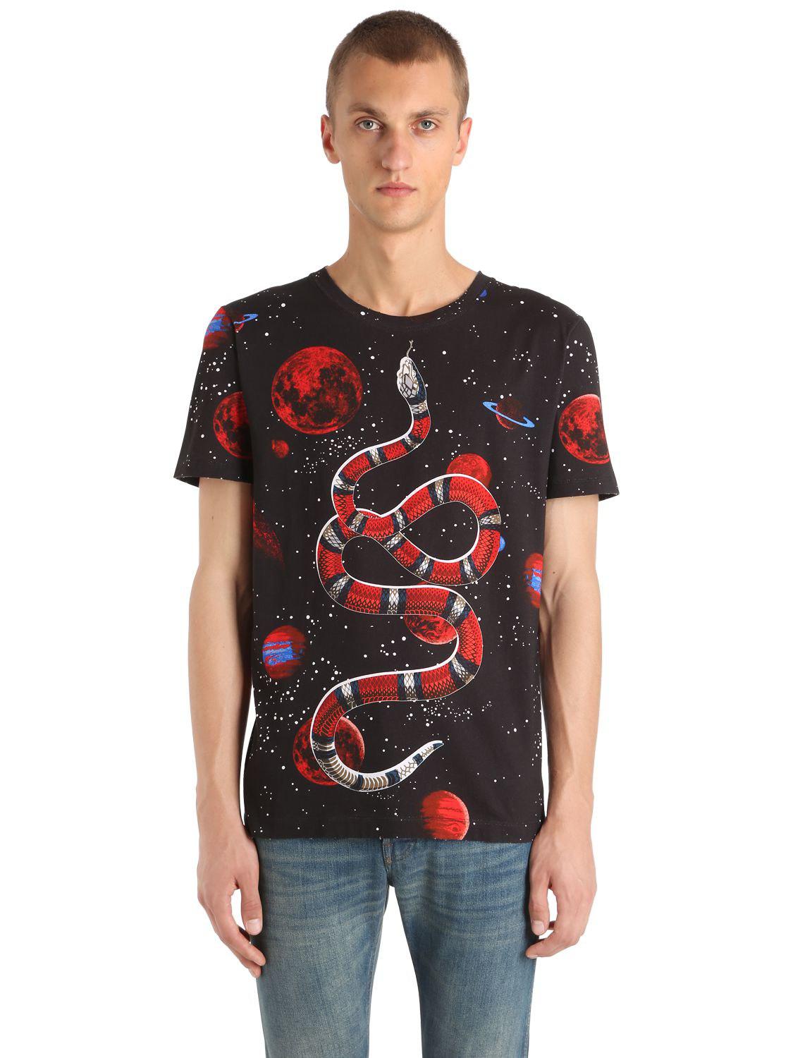 Gucci Space Snake-print Cotton T-shirt in Black for Men - Lyst