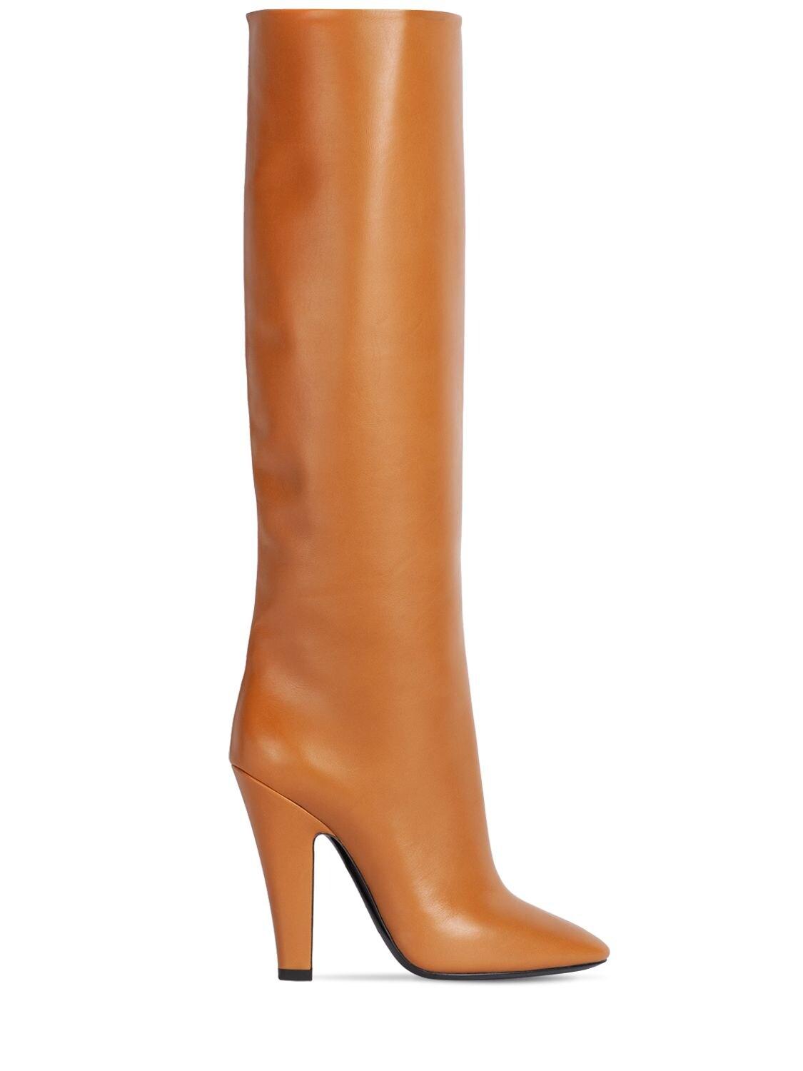 Saint Laurent 110mm 68 Tube Leather Tall Boots in Brown | Lyst