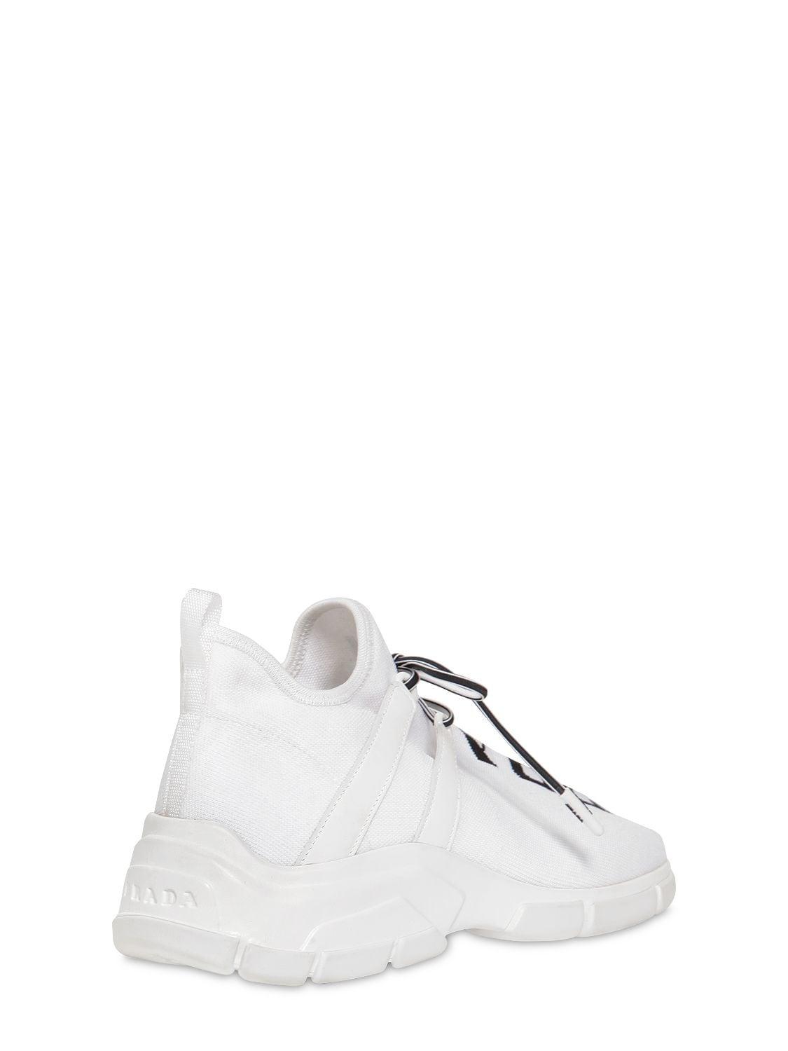 Prada 30mm Knit Sock Sneakers in White | Lyst