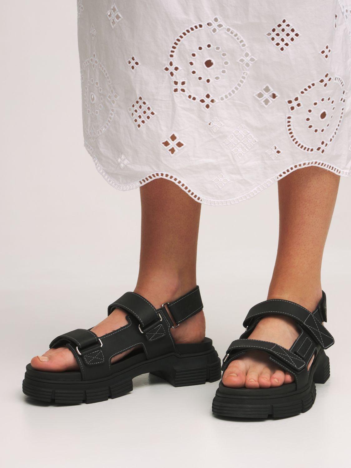 Ganni 45mm Rubber Trek Sandals in Black | Lyst