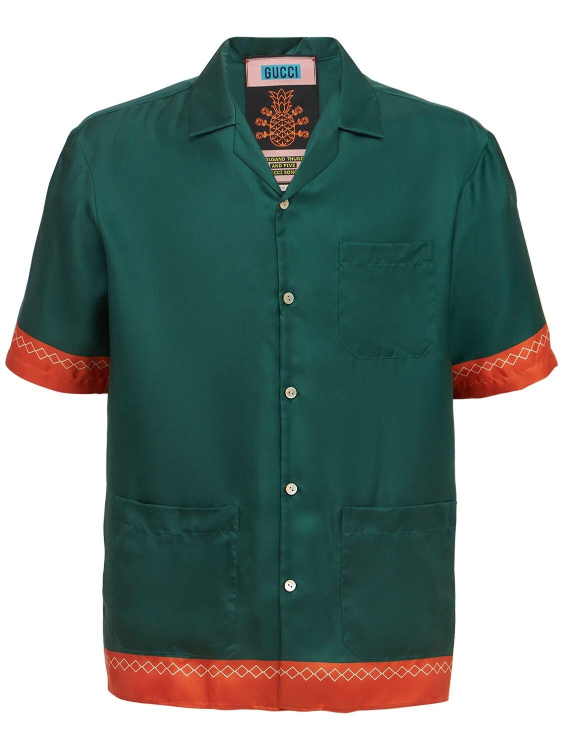 Gucci Silk Satin Shirt in Green for Men