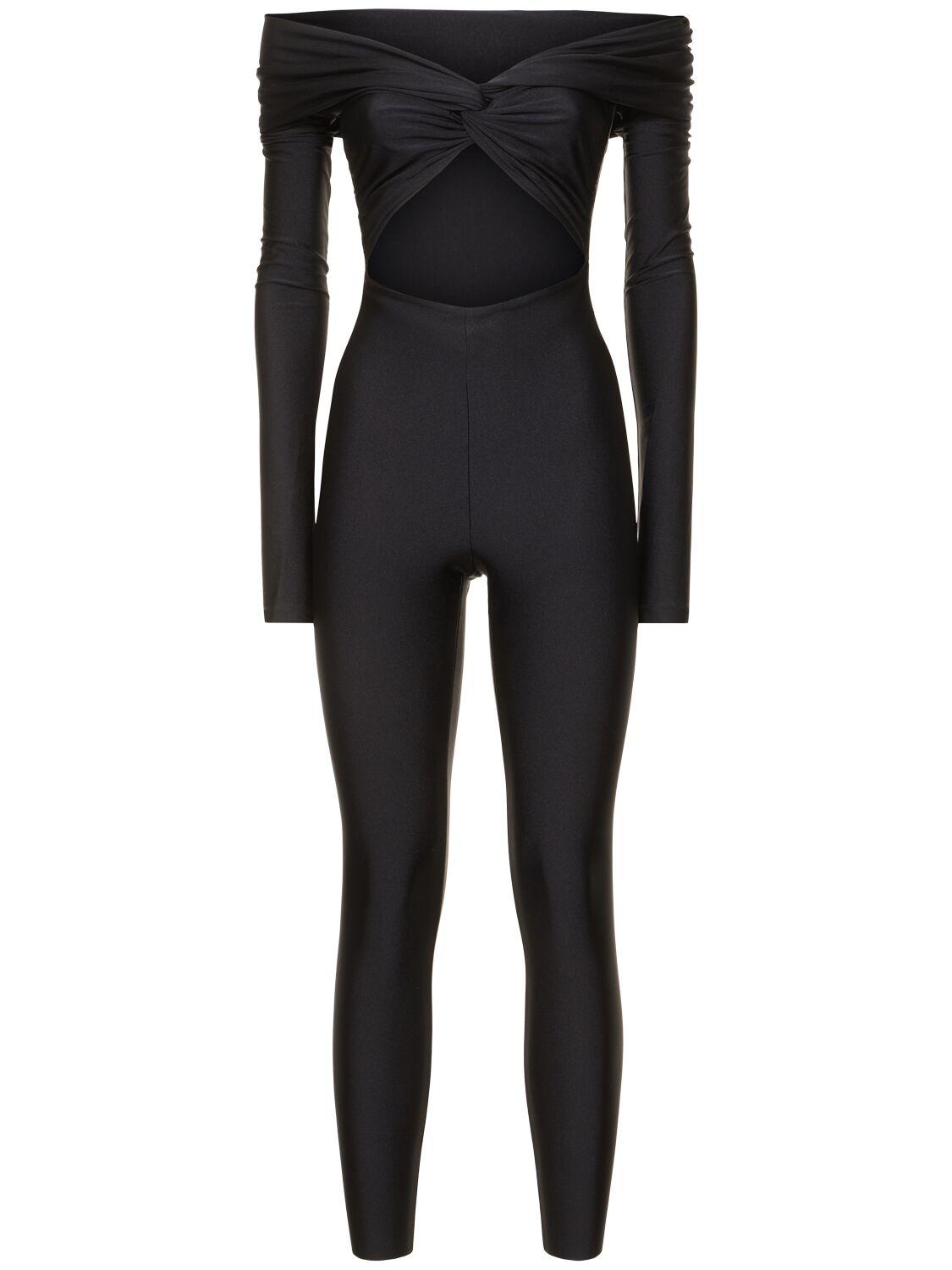 ANDAMANE Kendall Shiny Stretch Lycra Jumpsuit in Black Lyst UK