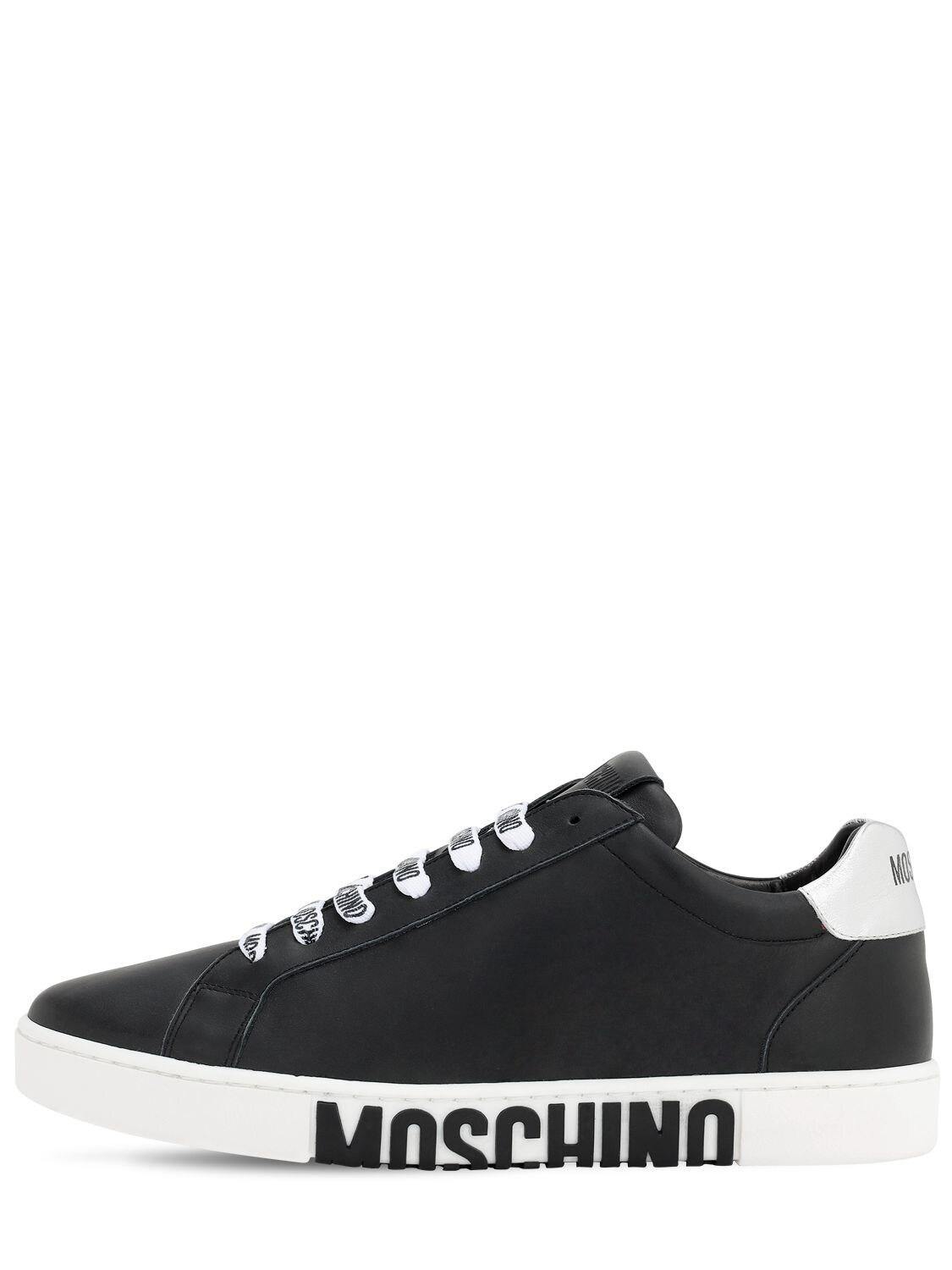 Moschino 25mm Logo Leather Sneakers in Black for Men - Lyst