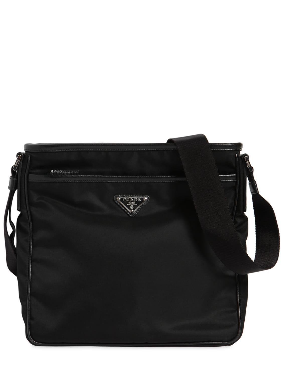 Prada Synthetic Nylon Crossbody Bag W/ Leather Trim in Black for Men | Lyst
