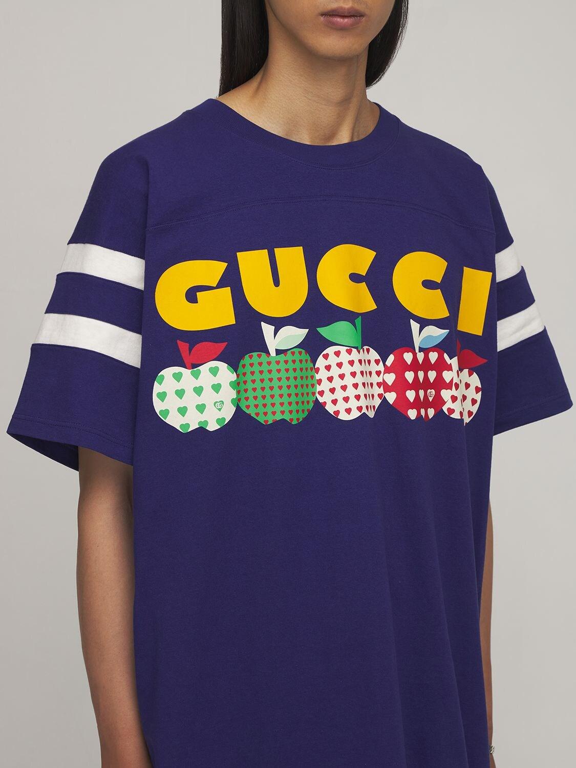 Gucci Les Pommes Print Cotton T-shirt in Blue for Men | Lyst