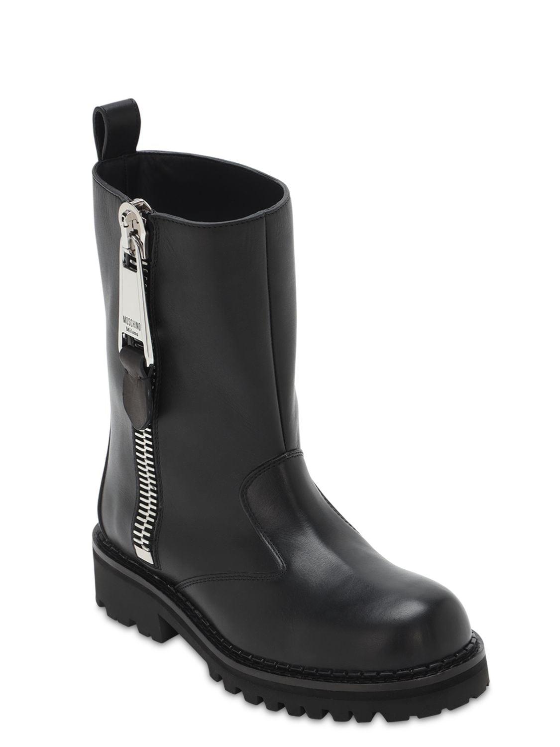 Moschino Macro Zip Leather Ankle Boots in Black for Men - Lyst
