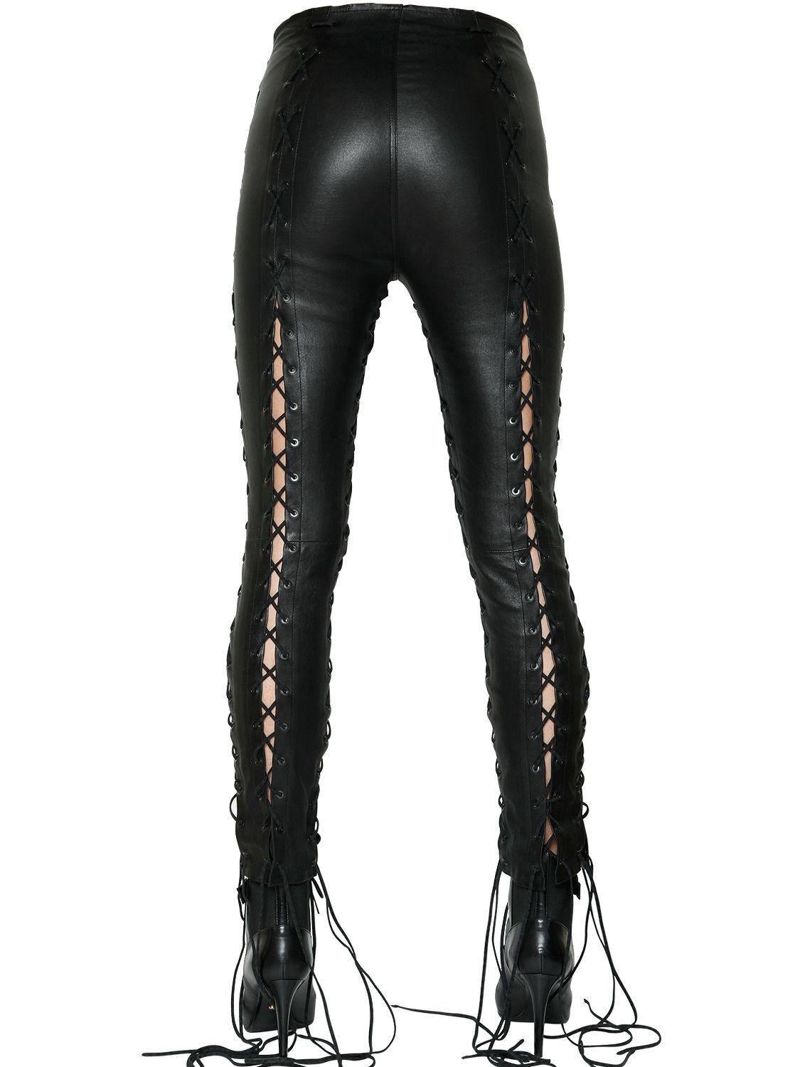 Unravel Project Skinny Lace-up Stretch Leather Pants in Black - Lyst
