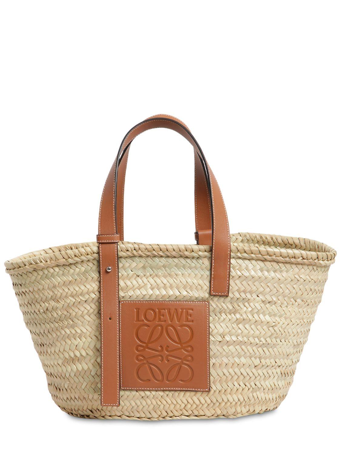 Loewe Medium Leathertrimmed Raffia Tote Bag in Natural/Tan (Natural