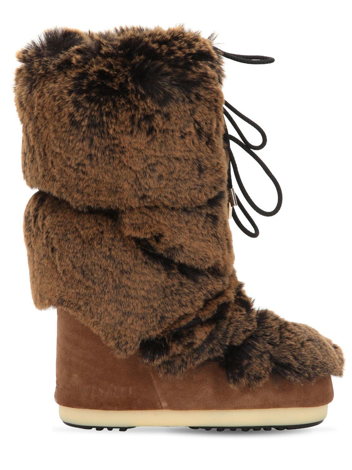 Moon Boot Faux Fur Snow Boots in Brown - Lyst