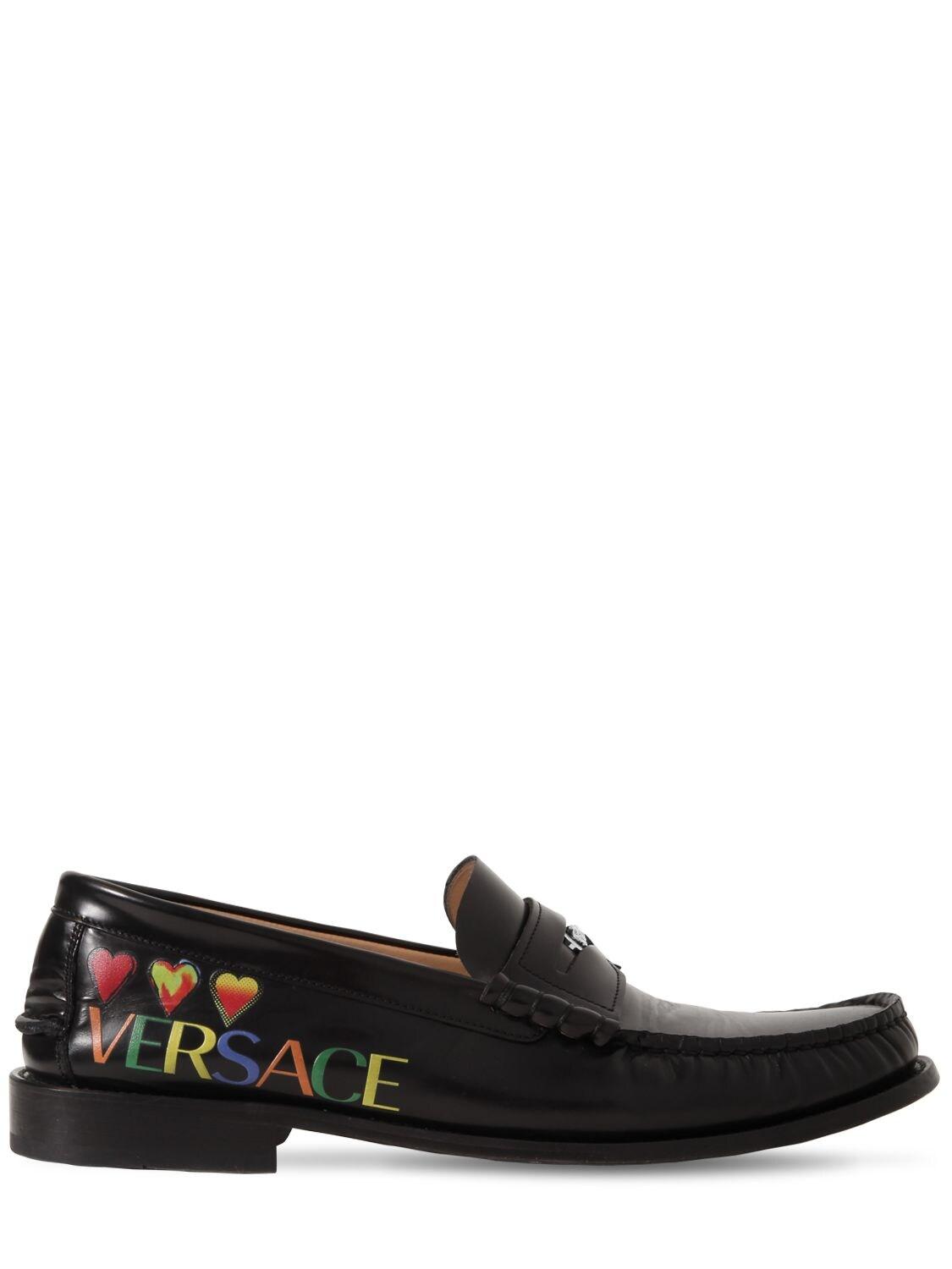 Versace Printed Hearts Leather Loafers in Black for Men Lyst