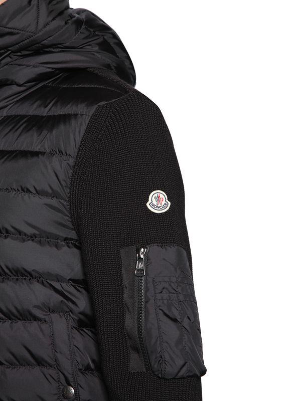 Moncler Synthetic Hooded Nylon & Wool Knit Down Jacket in Black for Men ...