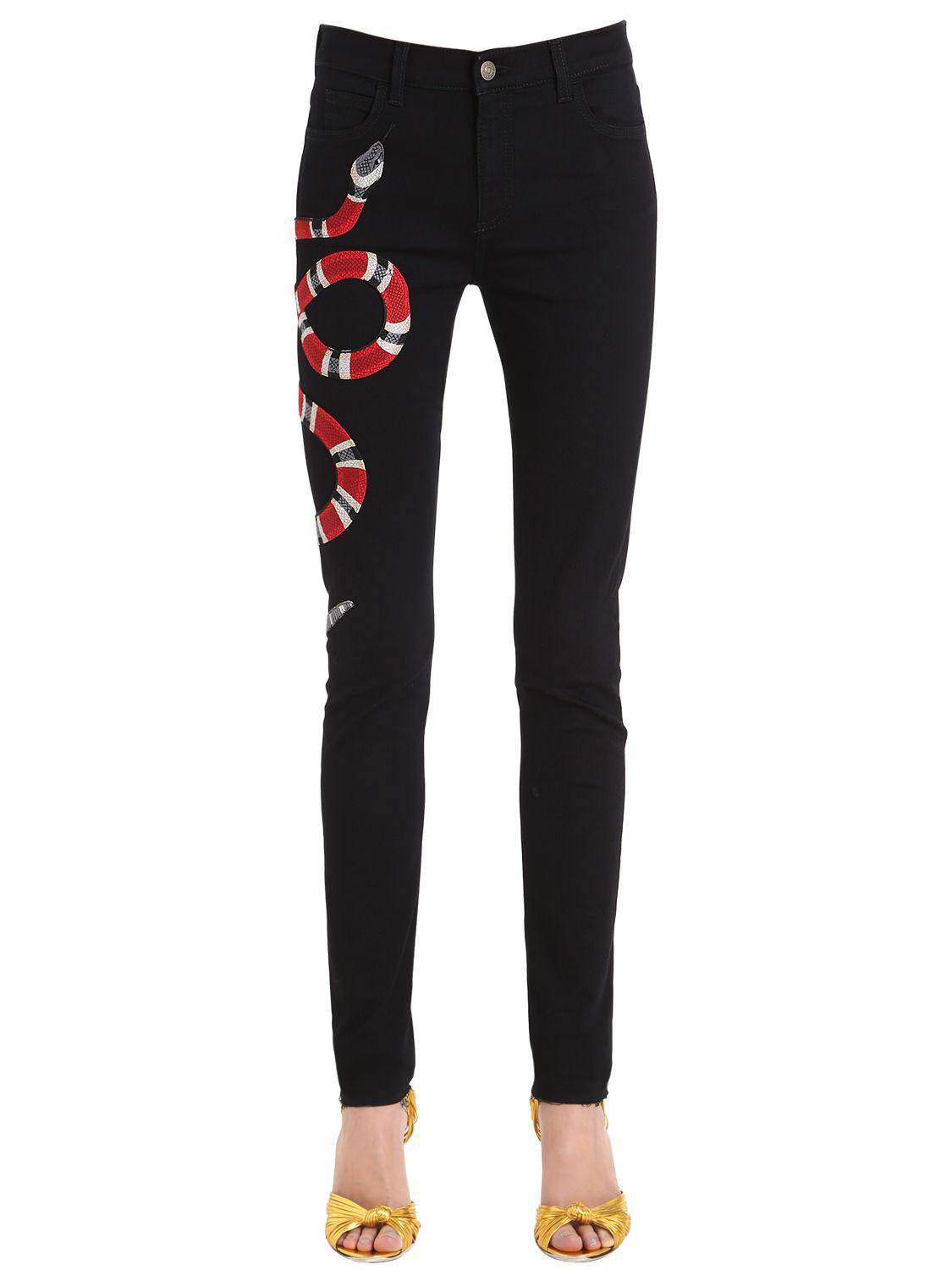 Gucci Snake Embroidered Jeans in Black - Lyst