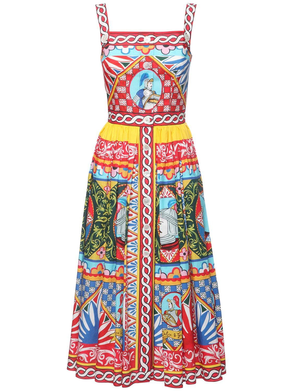 Dolce Gabbana Carretto Print Cotton Poplin Midi Dress Lyst Canada