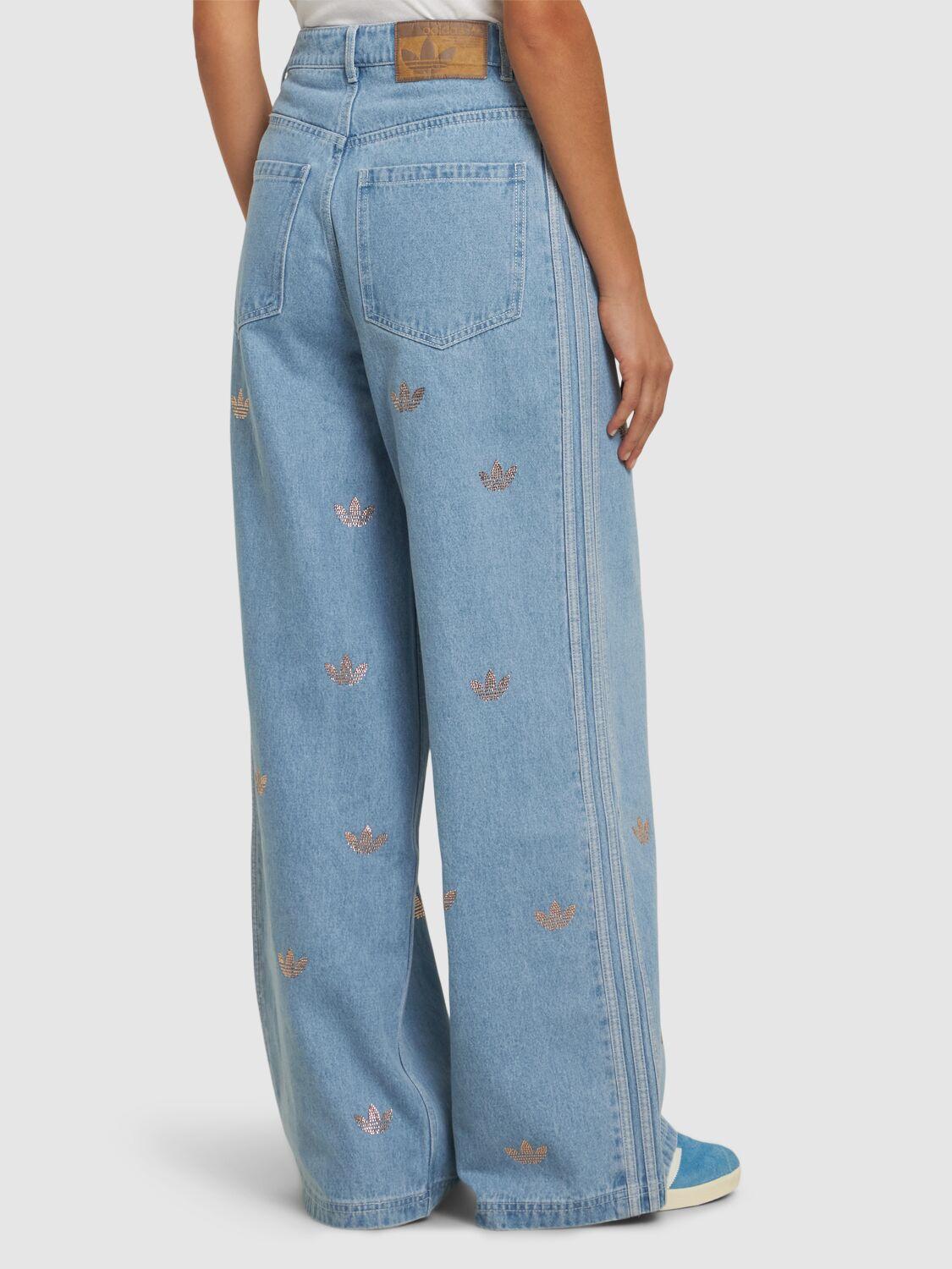 adidas Originals Logo Cotton Denim Wide Jeans in Blue Lyst