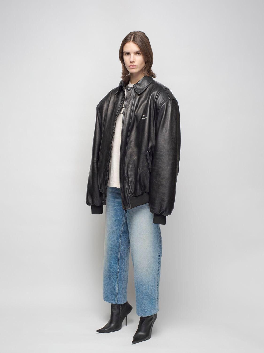 Balenciaga Taxi Leather Bomber Jacket in Black | Lyst