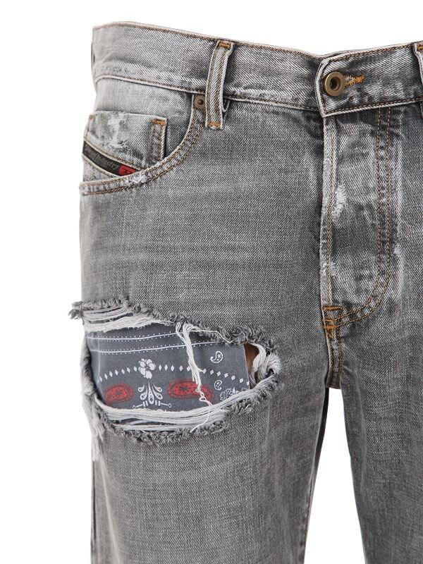 DIESEL Mharky Destroyed Cotton Denim Jeans in Grey (Grey) for Men Lyst