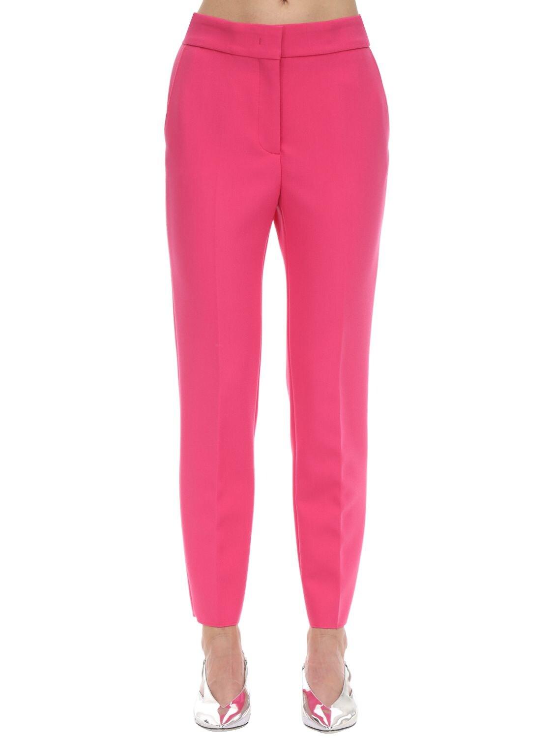 MSGM Tailored Straight Leg Double Crepe Pants in Fuchsia (Pink) - Lyst