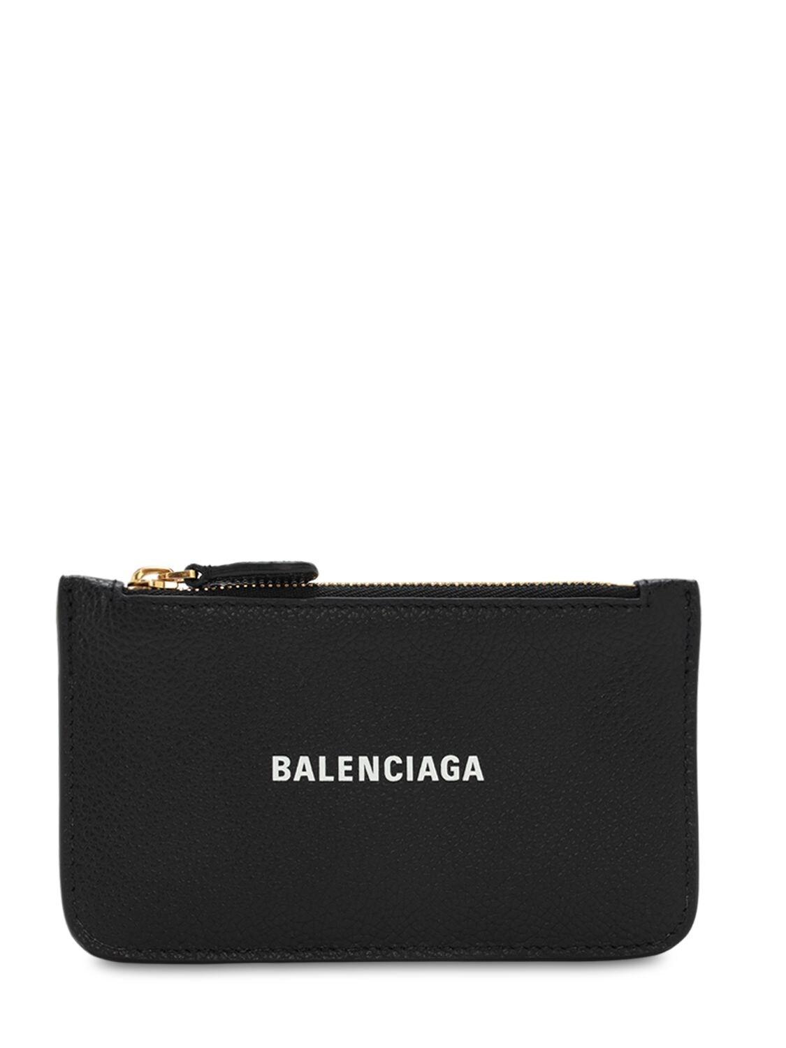 Balenciaga Grained Leather Zip Card Holder in Black - Lyst