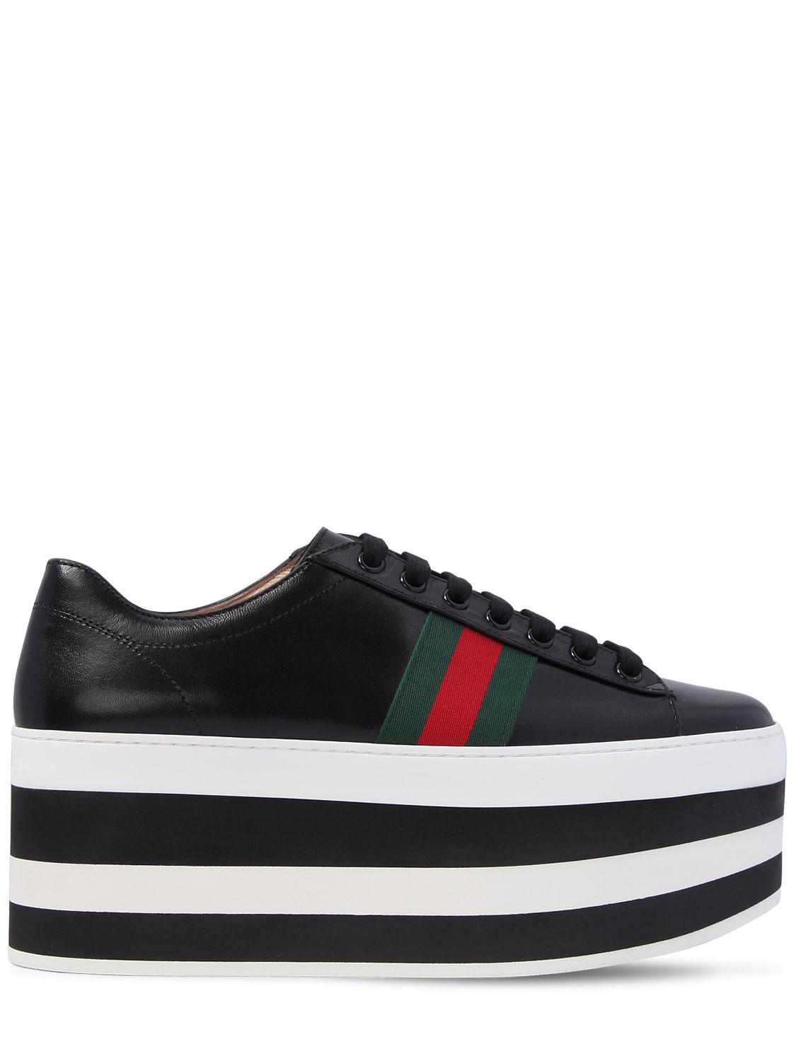 Gucci 55mm Peggy Leather Platform Sneakers in Black | Lyst