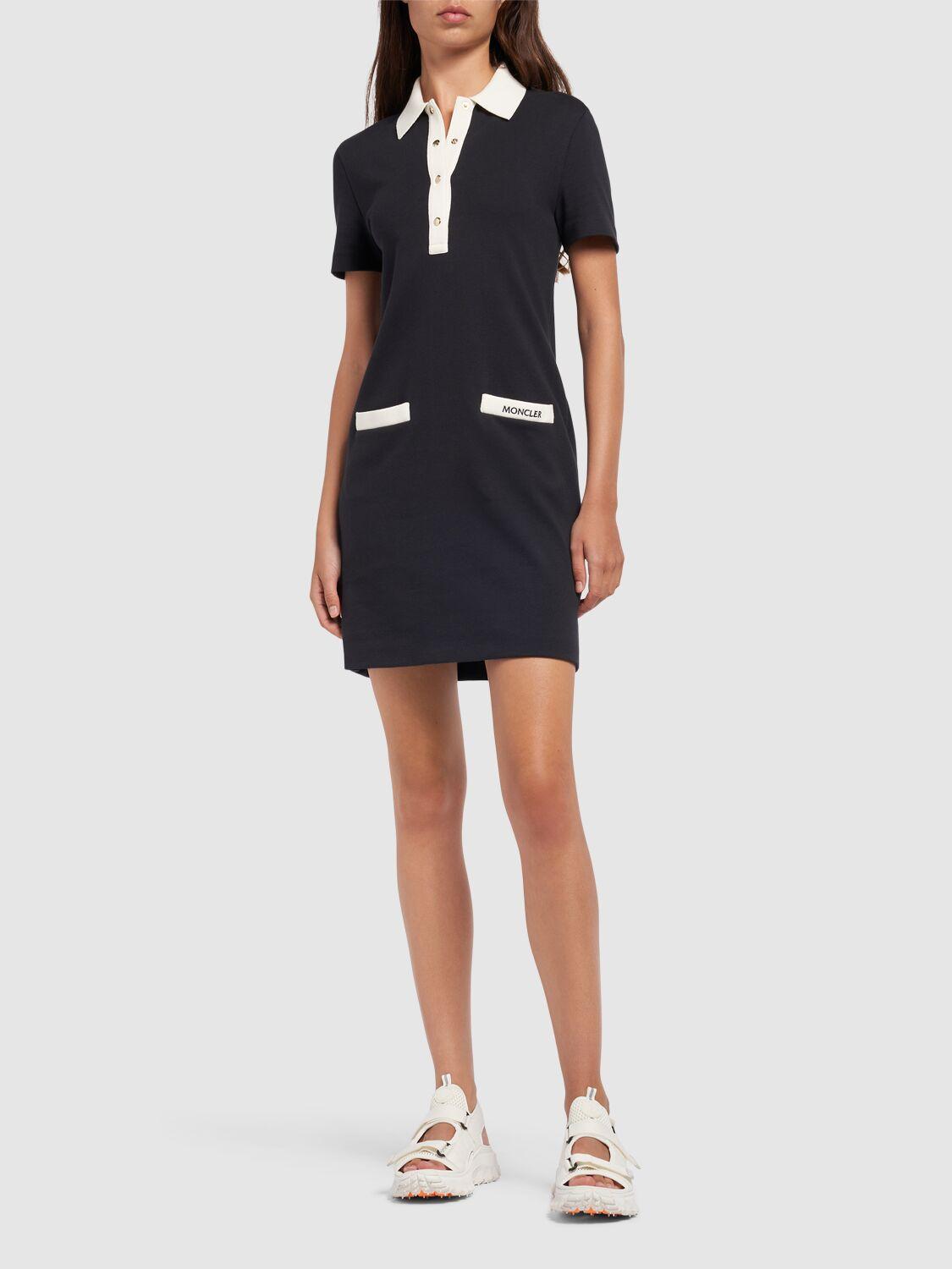 Moncler Cotton Blend Polo Shirt Dress in Black Lyst UK