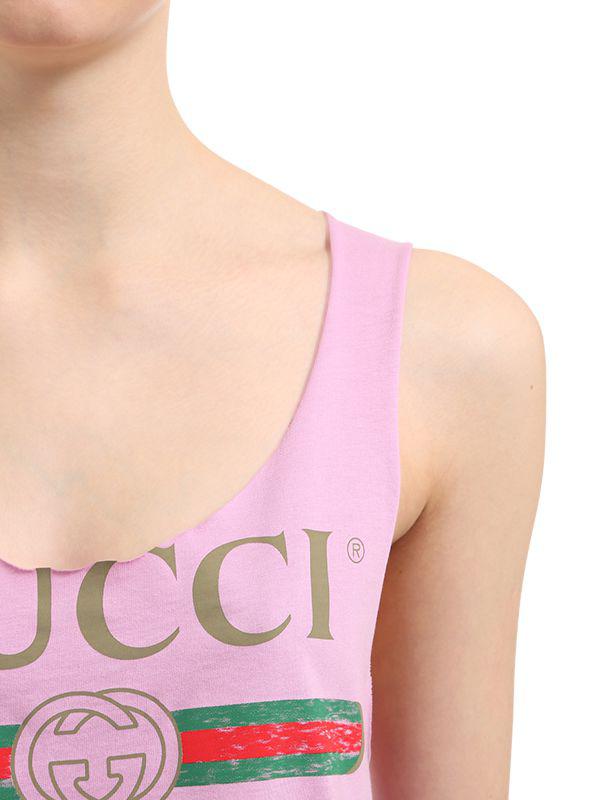 Gucci Logo Cotton Tank Top in Light Pink (Pink) - Lyst