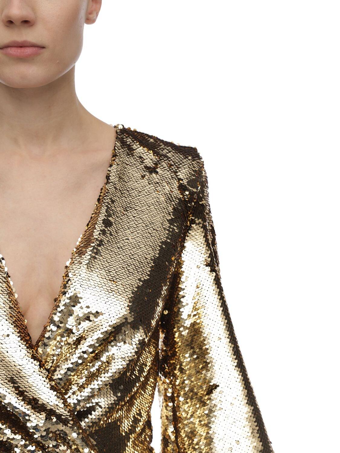 Amen Sequined Mini Dress in Gold 