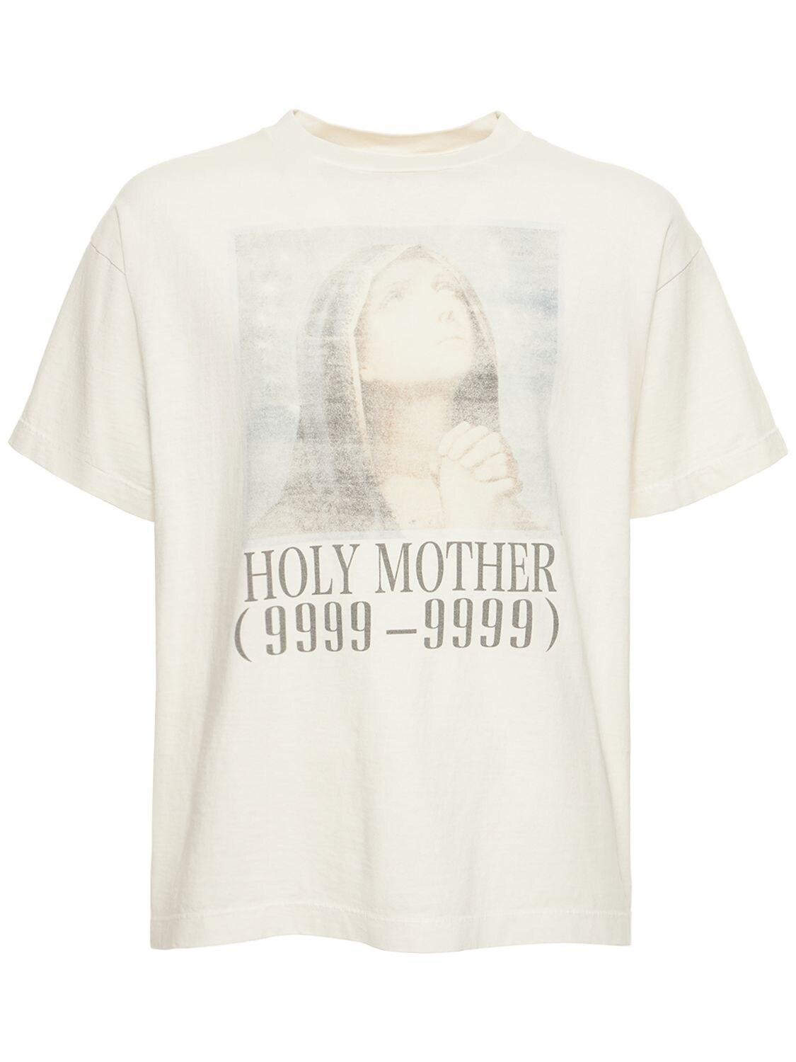 Saint Michael Holy Mother Printed Cotton T-shirt in White for Men 