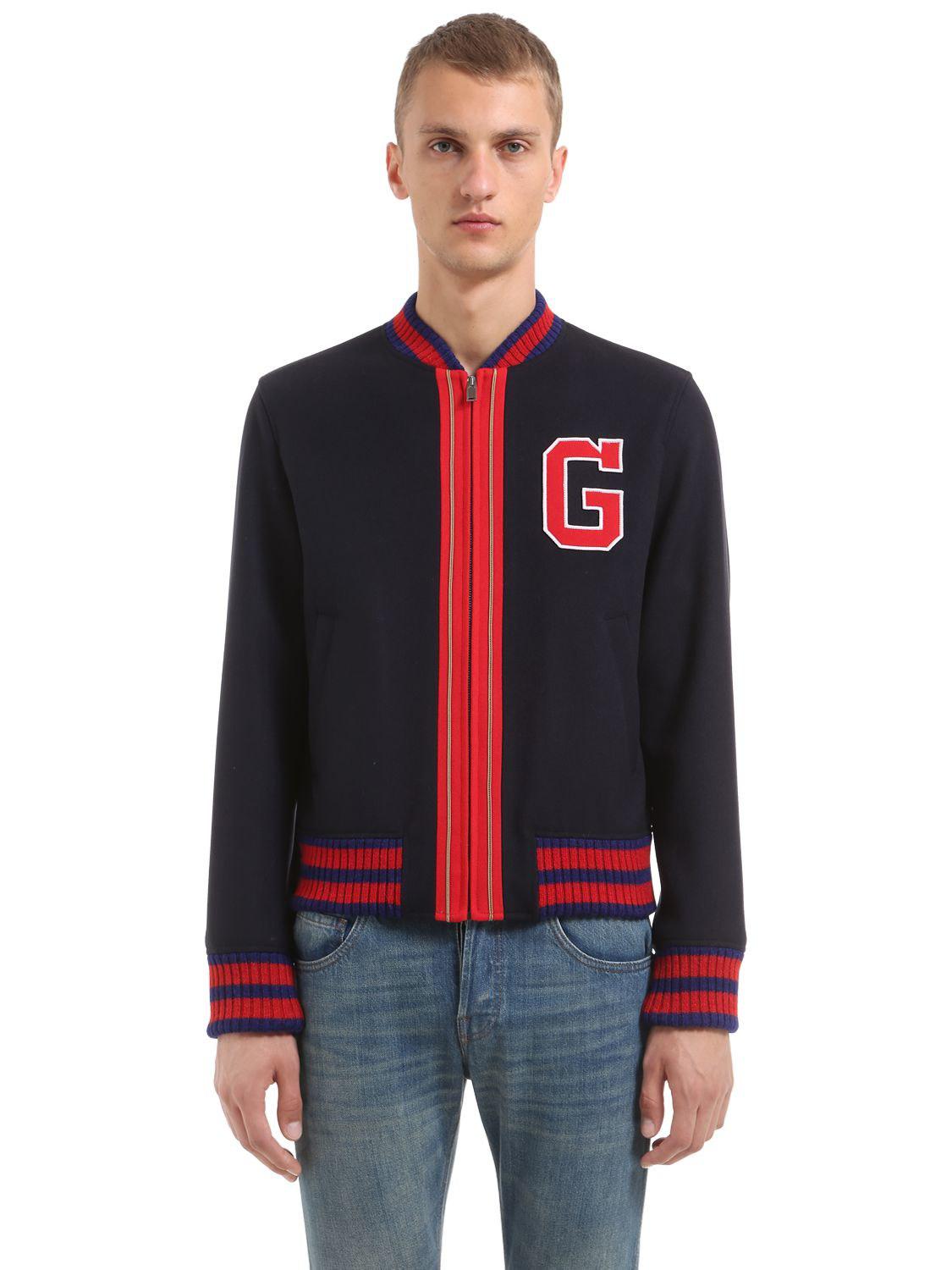 Gucci Wool Felt Varsity Jacket in Navy (Blue) for Men - Lyst