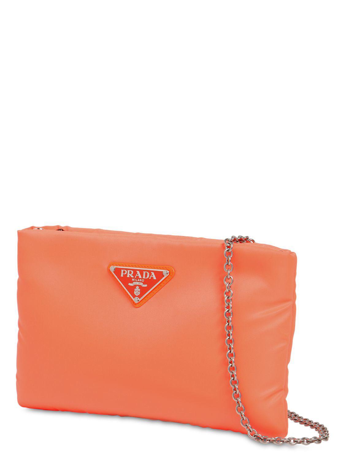 Prada Small Puffer Nylon Clutch in Orange