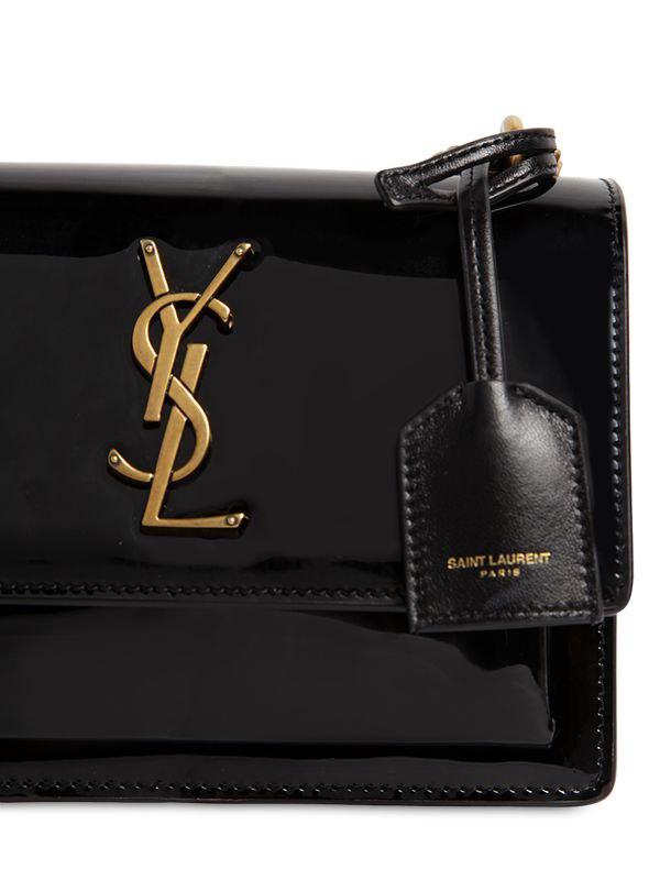 Saint Laurent Small Sunset Patent Leather Shoulder Bag in Black | Lyst