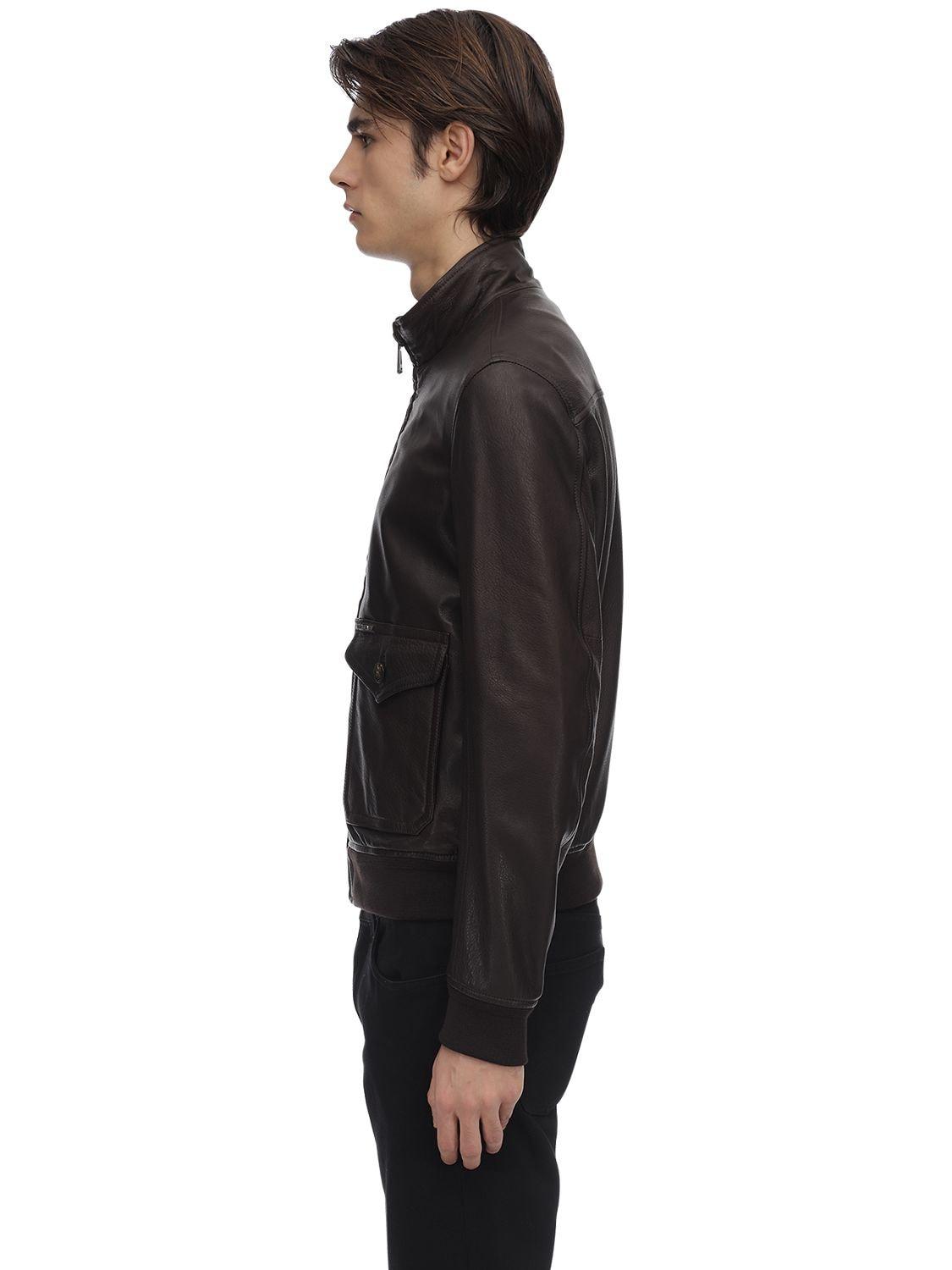 Belstaff Hughes Leather Bomber Jacket in Dark Brown (Black) for Men - Lyst