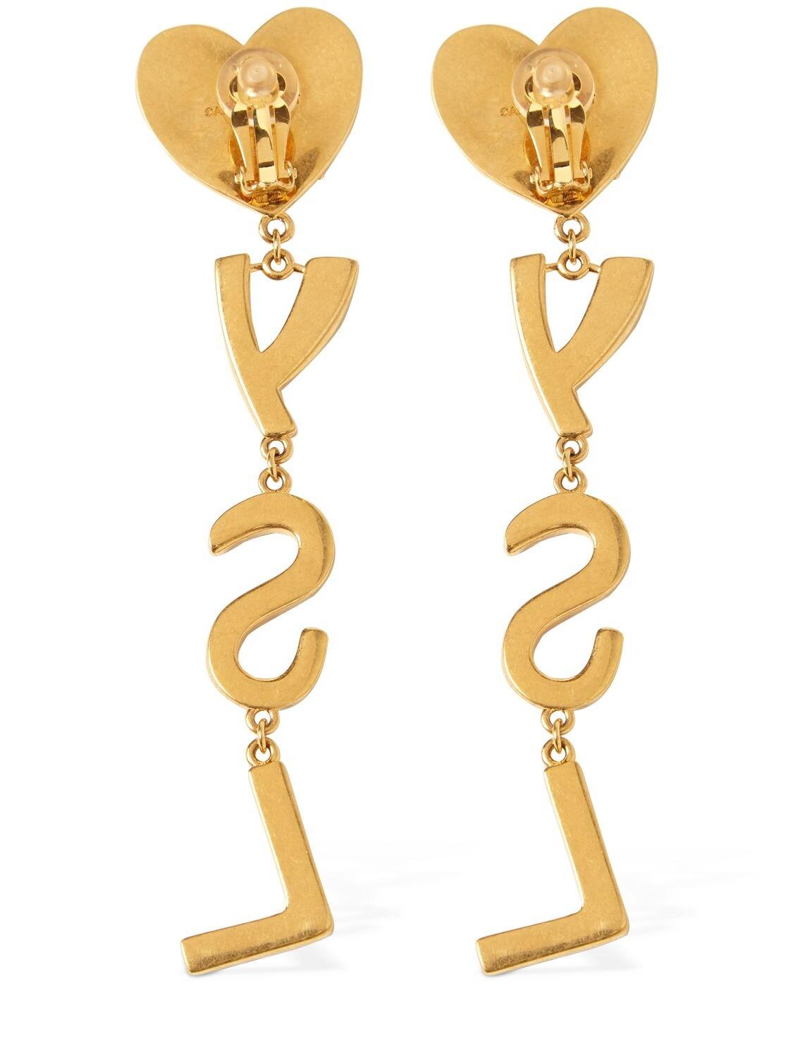 Saint Laurent Ysl Heart Crystal Earrings in Gold/Black (Metallic) Lyst