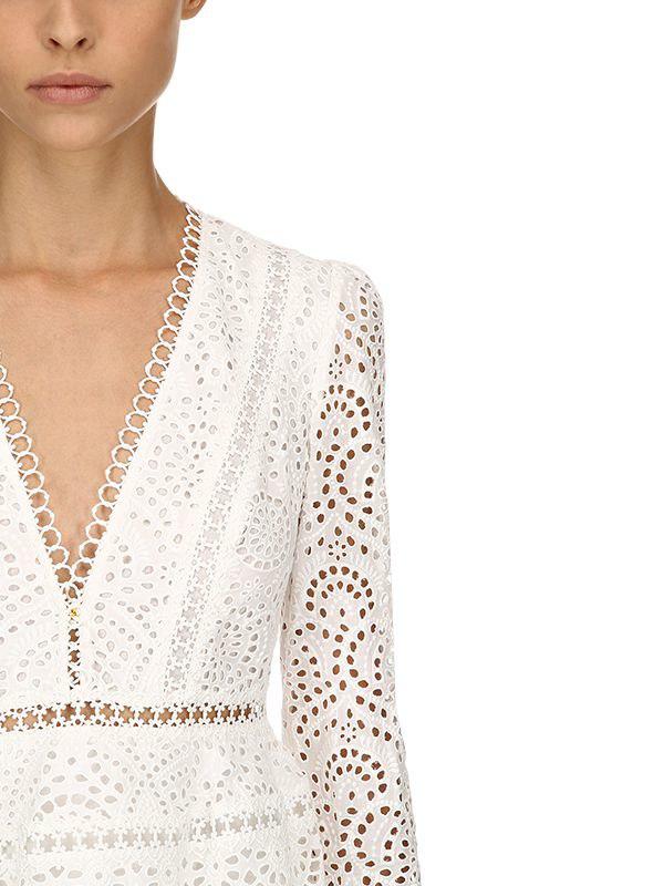 Zimmermann Tiered Cotton Eyelet Lace Mini Dress in White Lyst